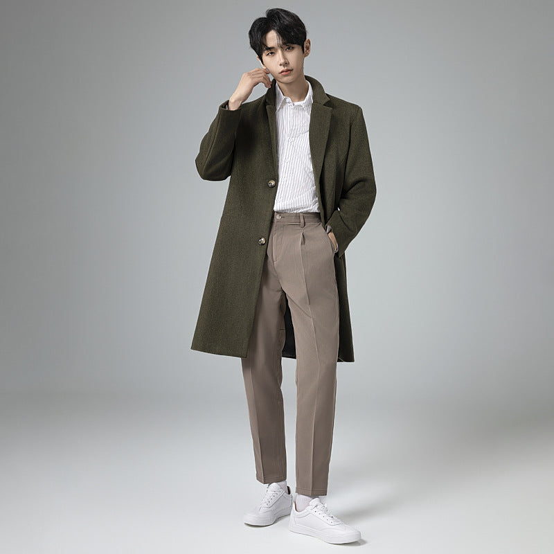 Men's Elegant Longline Wool Coat with Minimalist Lapel and Tailored Silhouette Mune Fashion