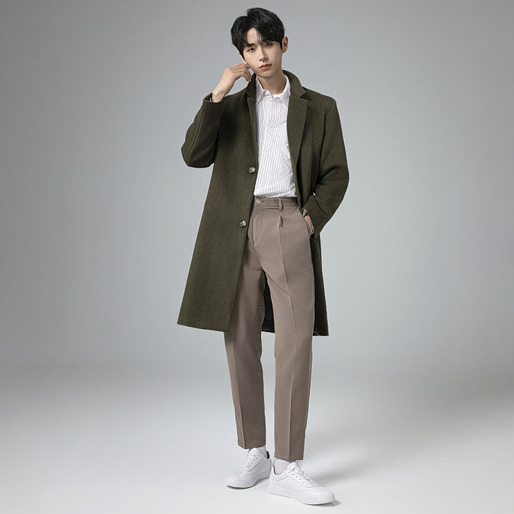 Men's Elegant Longline Wool Coat with Minimalist Lapel and Tailored Silhouette Mune Fashion