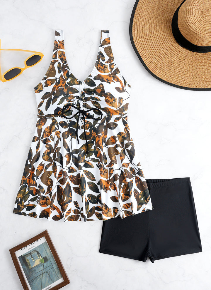 Ladies' tankini set with stylish ruffle and graphic peacock pattern Mune Fashion