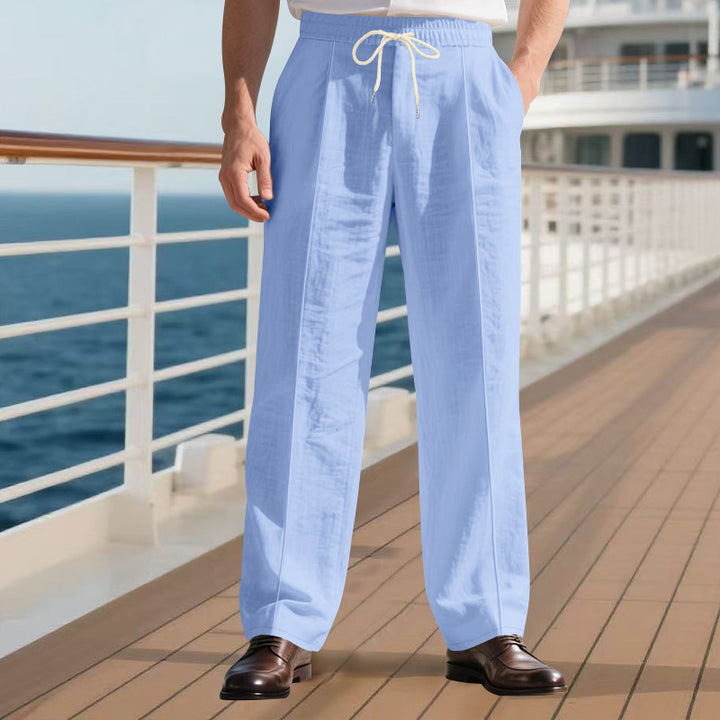 Men's light linen pleated trousers with elastic waistband and drawstring Mune Fashion