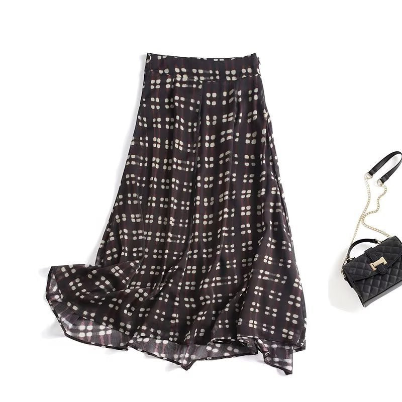 Women's flowing maxi skirt made of chiffon with geometric all-over print and high waist Mune Fashion