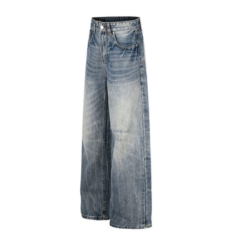 Women's Wide High-Waist Denim Palazzo Jeans with Used Effect and Wide Leg Mune Fashion