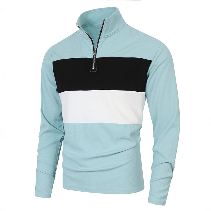 Men's half-zip pullover with stand-up collar, wide block stripe, and finely ribbed texture Mune Fashion