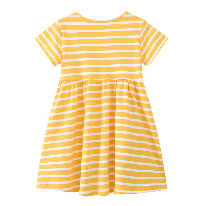 Girl's casual dress with striped design and lovely rabbit appliqués Mune Fashion