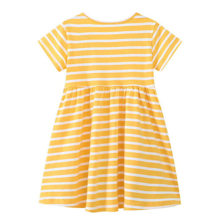 Girl's casual dress with striped design and lovely rabbit appliqués Mune Fashion
