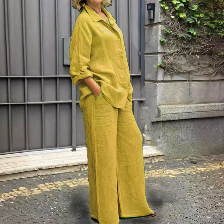 Women's Relaxed Linen Set with Oversized Shirt and Wide Palazzo Pants Mune Fashion