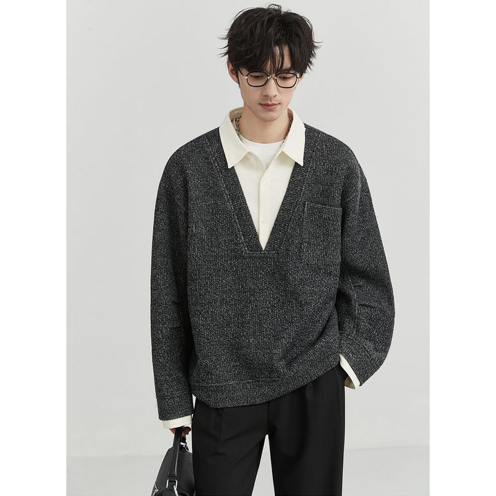 Men's Oversized V-Neck Sweater with Innovative Structural Design Mune Fashion