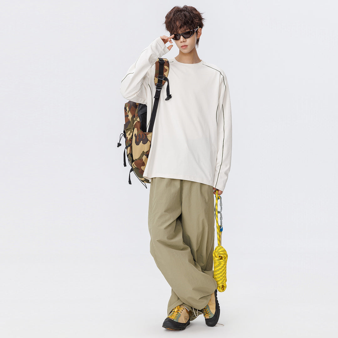 Damen Oversize-Langarmshirt aus Waffel‑ und Jersey‑Mix mit kontrastierenden Flatlocknähten Mune Fashion