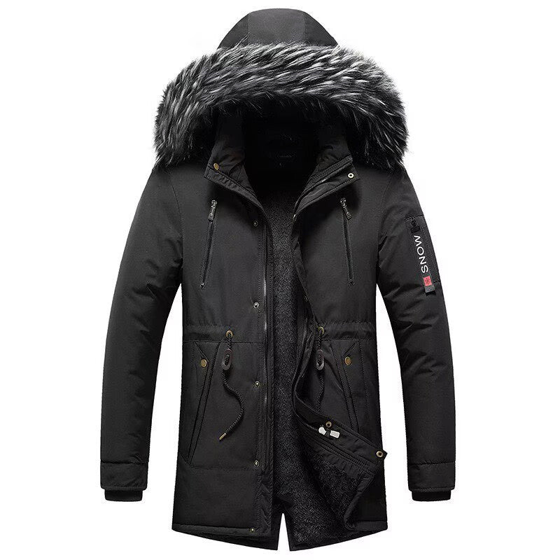 Men's winter parka with faux fur hood, padded thermal coat with drawstring Mune Fashion