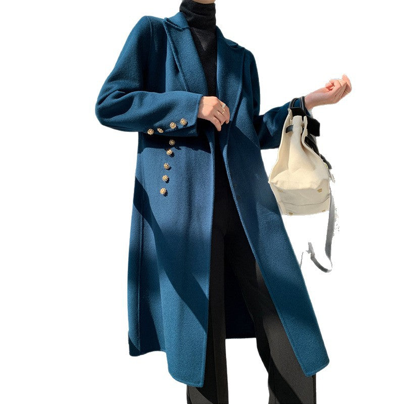 Women Elegant Wool Trench Coat Mune Fashion
