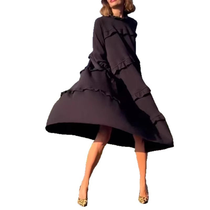 Women's nan castiges tiered midi dress with ruffled collar, gathered cuffs, and hidden side pockets Mune Fashion