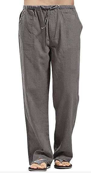 Men's Casual Linen Pants with Drawstring Waist and Straight Leg Mune Fashion