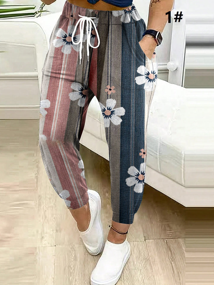Women's Patterned Relax Jogging Pants with Drawstring, Side Pockets, and Elastic Cuffs Mune Fashion