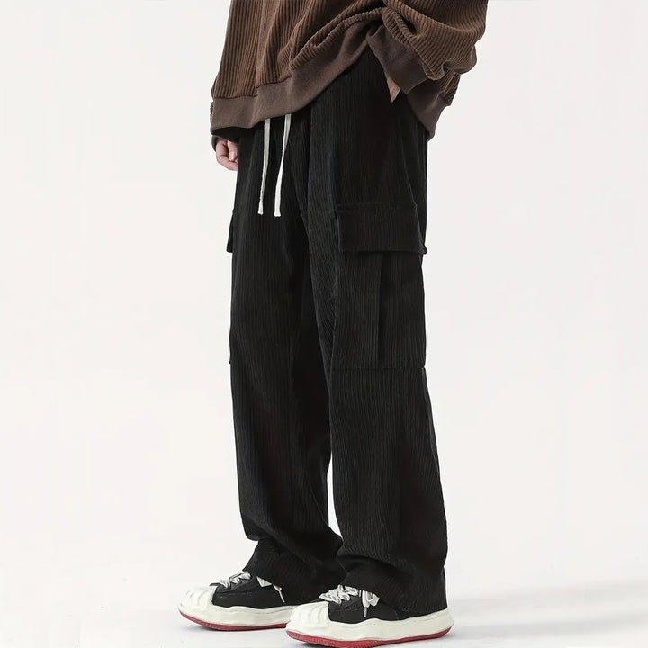 Men's wide-cut corduroy cargo pants with drawstring waistband and large flap pockets Mune Fashion
