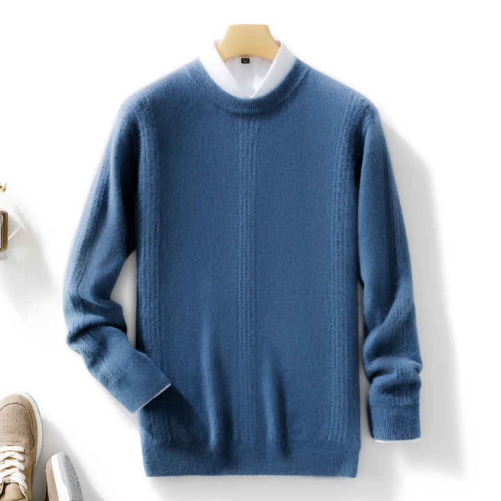 Men's round neck sweater made of cashmere look with vertical cable lace structure and ribbed hem Mune Fashion