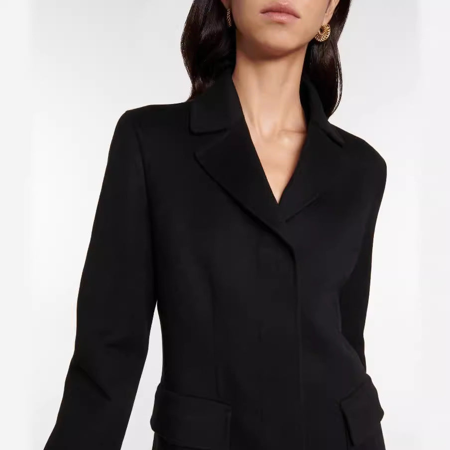 Women's Maxi Long Single-Breasted Blazer Coat with Clean Fall and Flap Pockets Mune Fashion