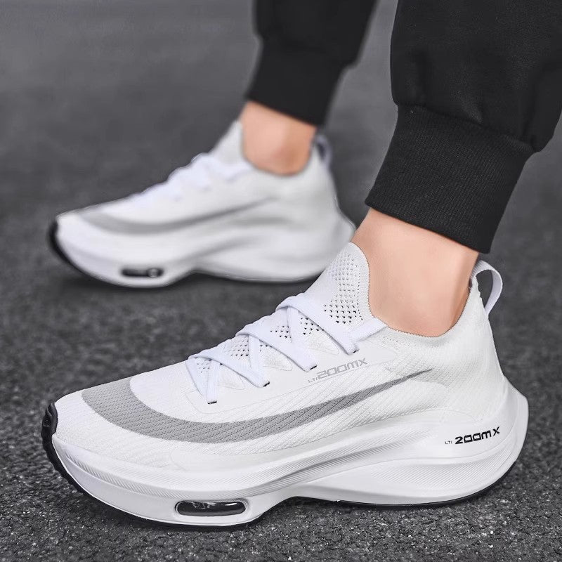 Unisex responsive plateau cushioning running shoes with knitted sock entry and visible air chamber Mune Fashion