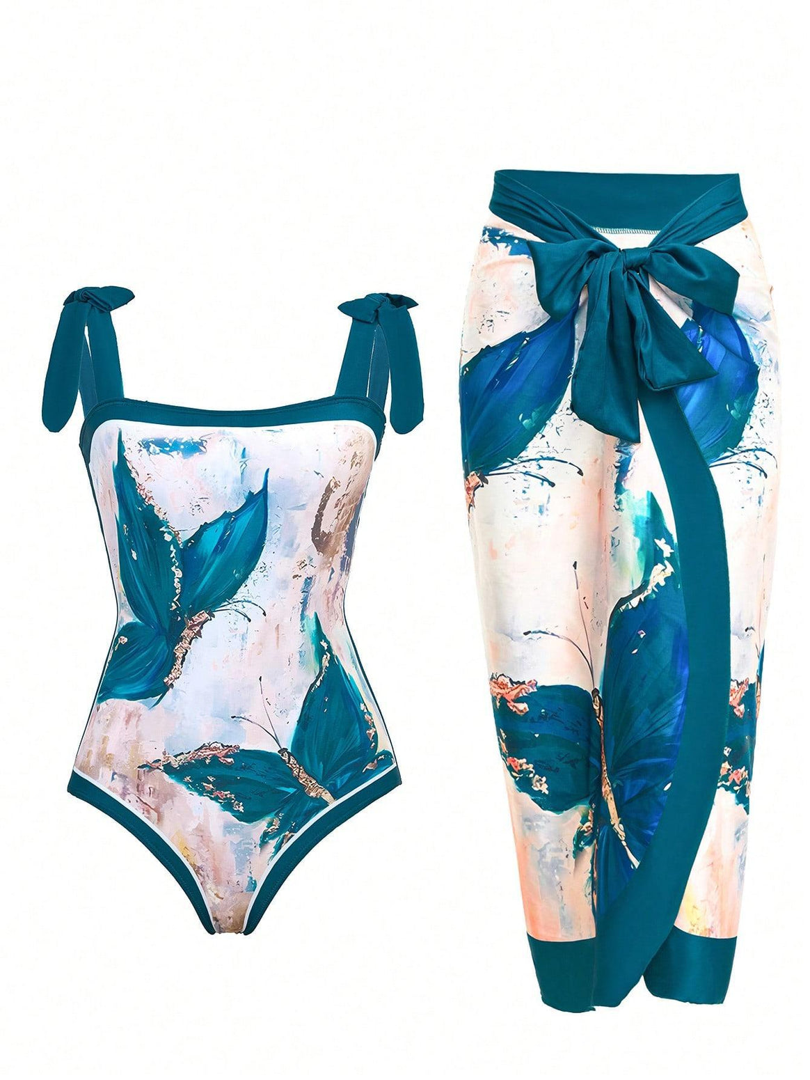 Women Elegant Swimsuit with Floral Accents and Fashionable Wrap Skirt Mune Fashion