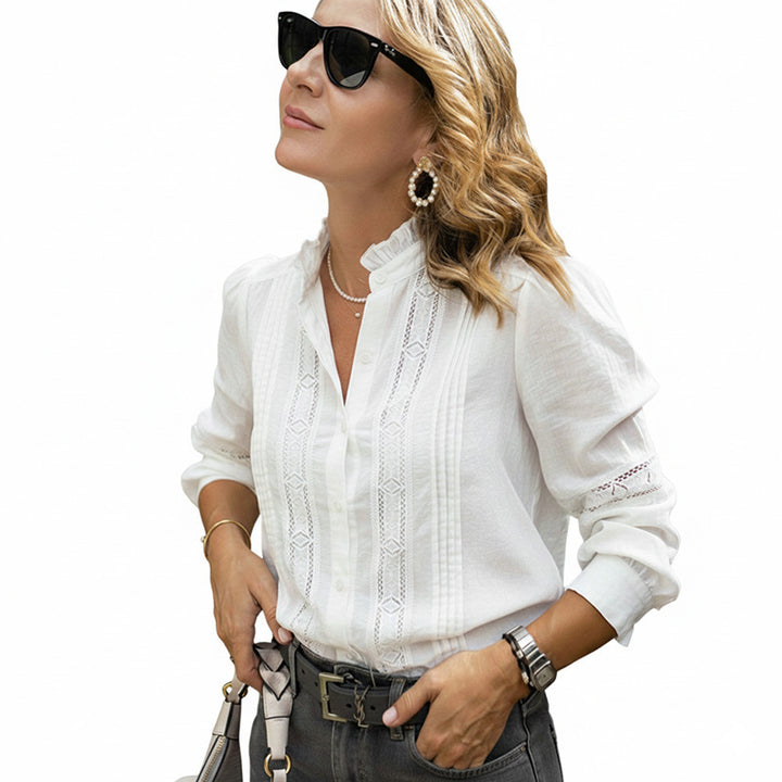 Women Elegant Blouse with Lace Details Mune Fashion