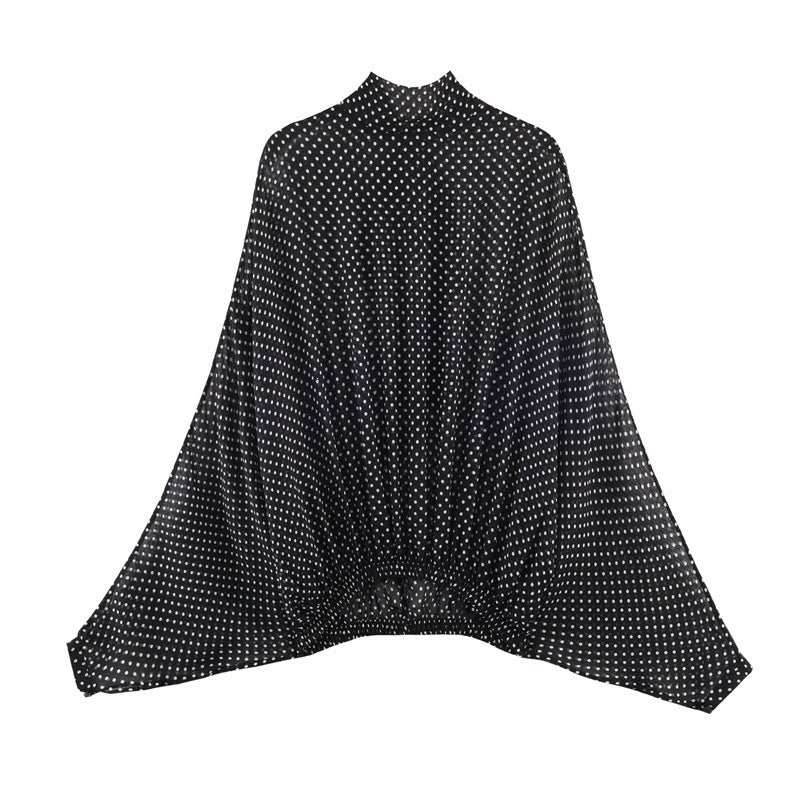 Women's Two-Piece Retro Polka Dot Set with Wide Batwing Top and Pleated Midi Skirt Mune Fashion