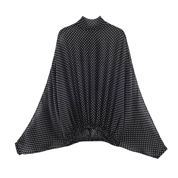 Women's Two-Piece Retro Polka Dot Set with Wide Batwing Top and Pleated Midi Skirt Mune Fashion