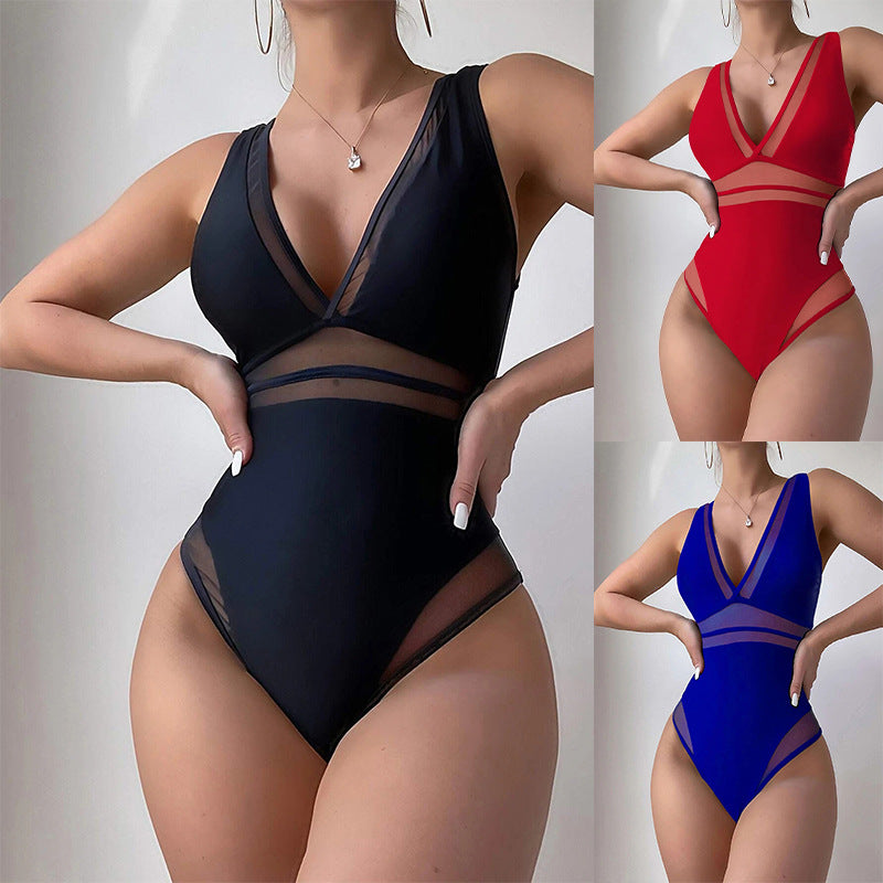 Women's swimsuit with transparent inserts and V-neck Mune Fashion