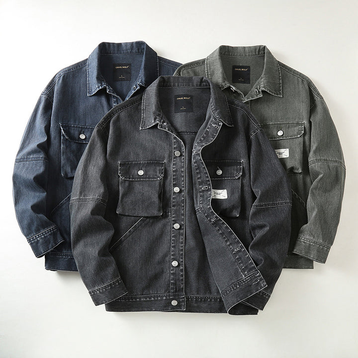 Men's utility denim jacket with oversized chest pockets and full button placket Mune Fashion
