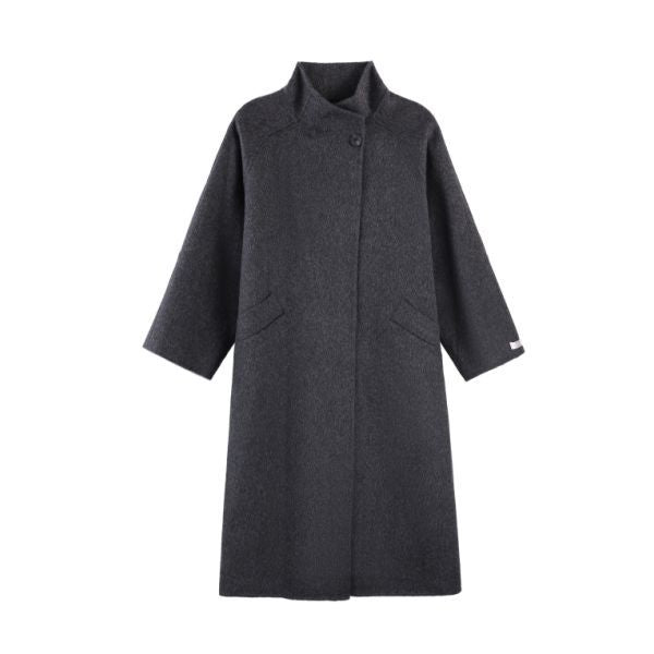 Women's Oversized Wool Coat with Stand Collar and Single-Button Closure Mune Fashion