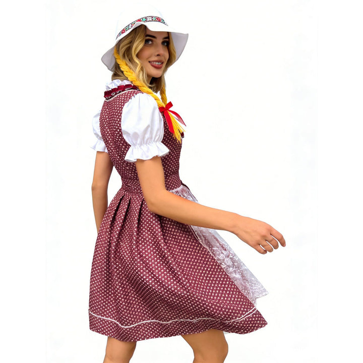 Women's traditional Dirndl dress with laced bodice front, ruffled blouse and lace appliqué Mune Fashion