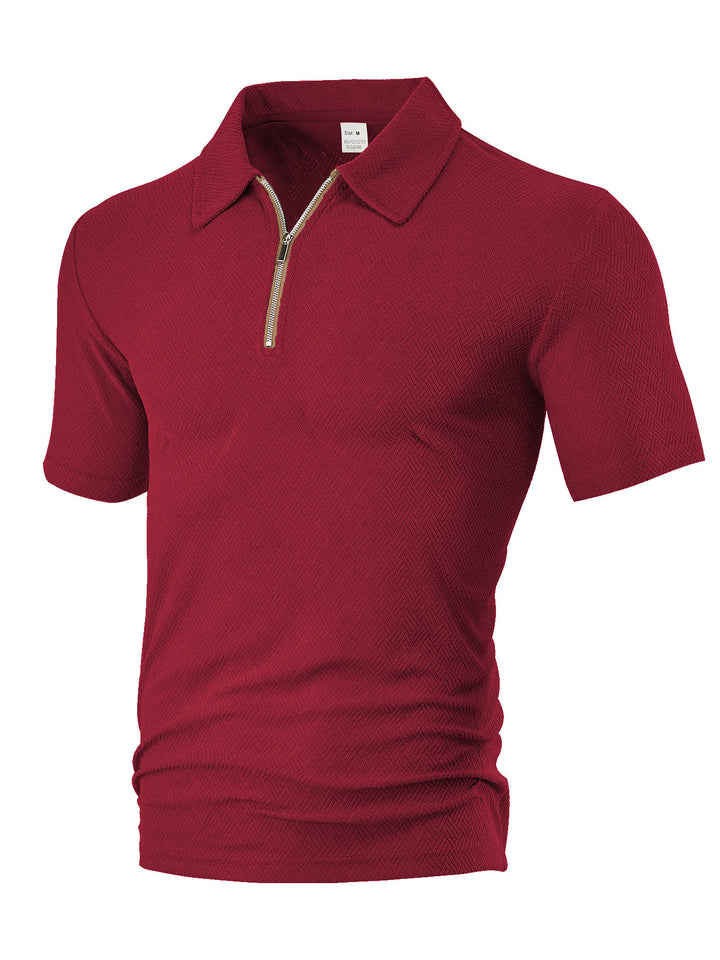 Men's slim fit half-zip polo with fine herringbone jacquard structure Mune Fashion