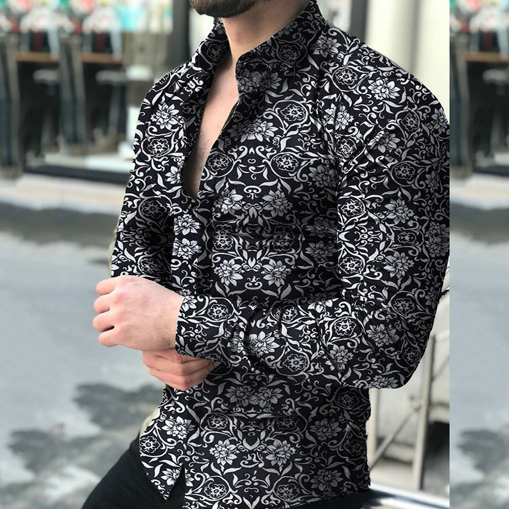 Men's fitted long-sleeve shirt with fine ornament pattern and stretch cotton blend Mune Fashion