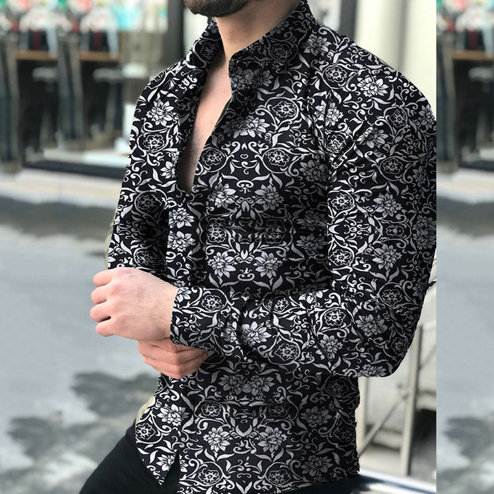 Men's fitted long-sleeve shirt with fine ornament pattern and stretch cotton blend Mune Fashion