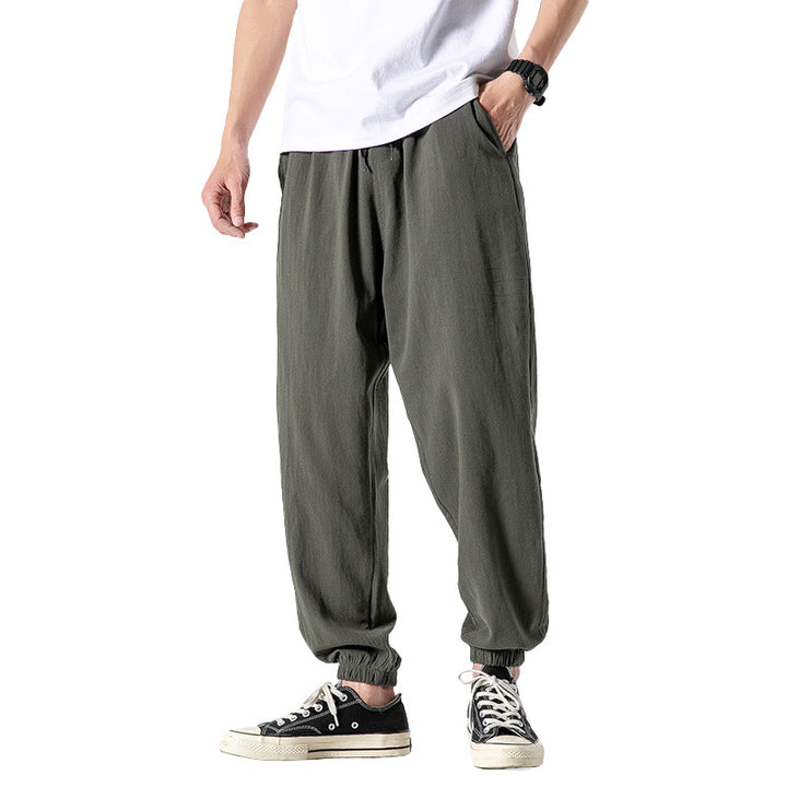 Men's relaxed-fit jogger pants with drawstring, ribbed ankle cuffs, and breathable linen blend Mune Fashion