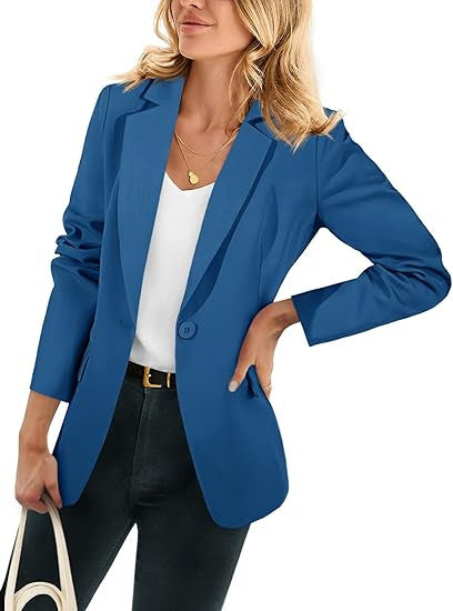 Women's Light Stretch Blazer with Shawl Collar, One-Button Closure and Three-Quarter Sleeves Drune