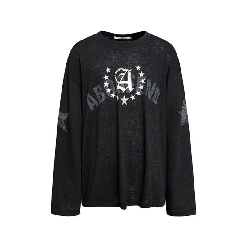 Women's oversized long sleeve made of cotton jersey with glitter star print and round neckline Mune Fashion