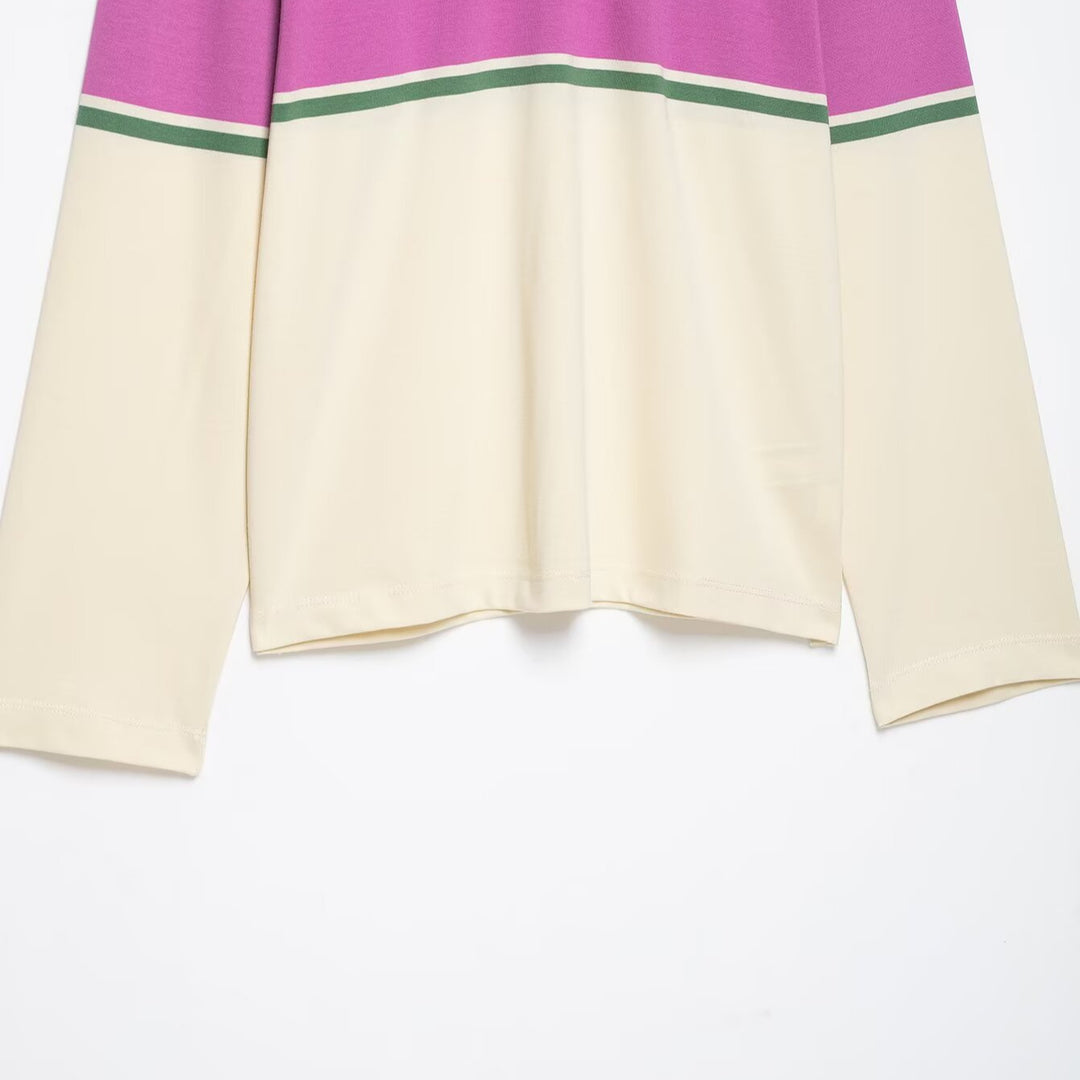 Women's Oversize Rugby Polo Shirt with Wide Block Stripes and Kent Collar Mune Fashion