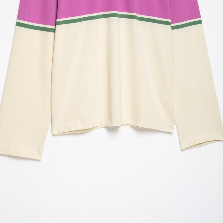 Women's Oversize Rugby Polo Shirt with Wide Block Stripes and Kent Collar Mune Fashion