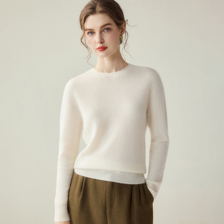 Ladies Lightweight Round Neck Sweater in Cashmere Look with Extra Fine Pile and Ribbed Hem Mune Fashion
