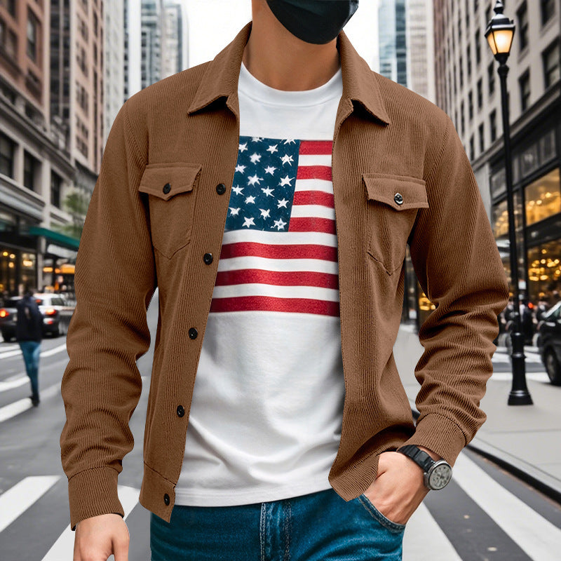 Men's corduroy overshirt jacket with patch chest pockets, structured ribbed quality and continuous button placket Mune Fashion