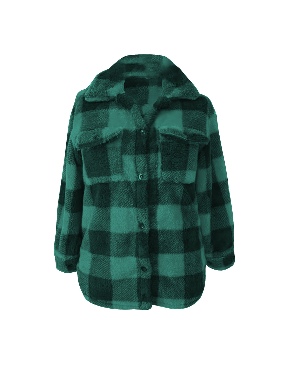 Women's Oversized Teddy Shirt Jacket with Check Pattern Mune Fashion