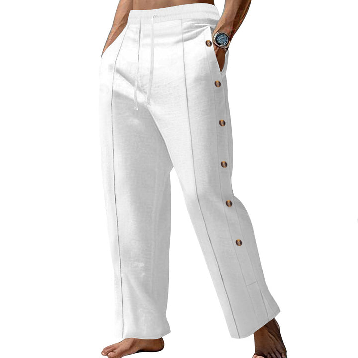 Men's nautical relaxed trousers with wide leg, elastic drawstring waistband and side button placket Mune Fashion