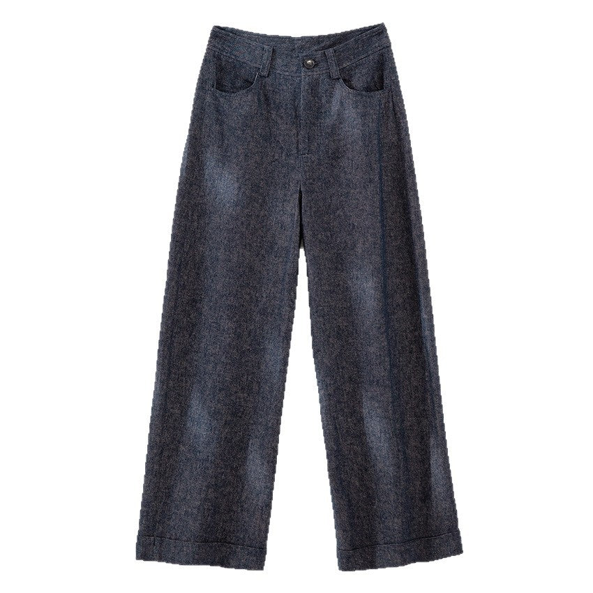Women Wide High-Waist Jeans with Crease and Cuff Mune Fashion