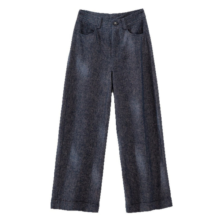 Women Wide High-Waist Jeans with Crease and Cuff Mune Fashion