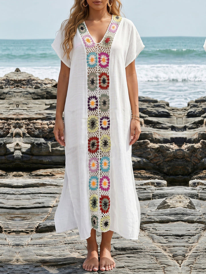 Women's Crochet Beach Kimono with Floral Patchwork Design Mune Fashion
