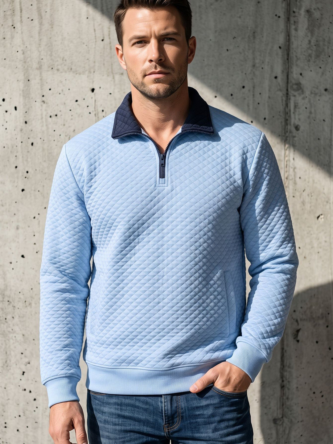 Men's quilted pullover with troyer collar and half zip Mune Fashion