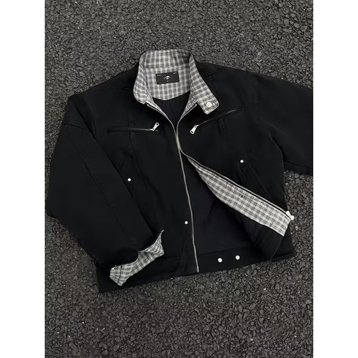Men's Urban Bomber Jacket with Checked Lining and Zipper Pockets Mune Fashion