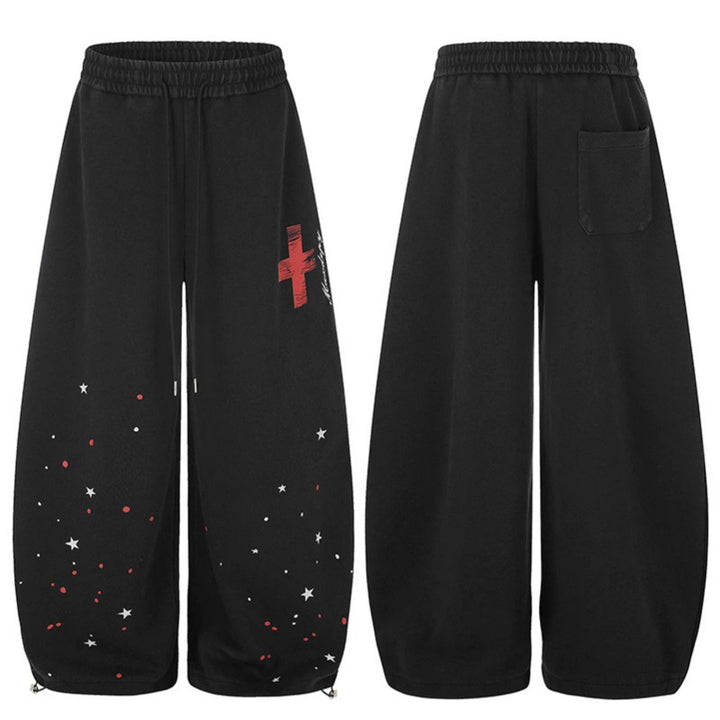 Women's Extra Wide Palazzo Sweatpants with Drawstring Waist, Star Print & Adjustable Balloon Hem Mune Fashion