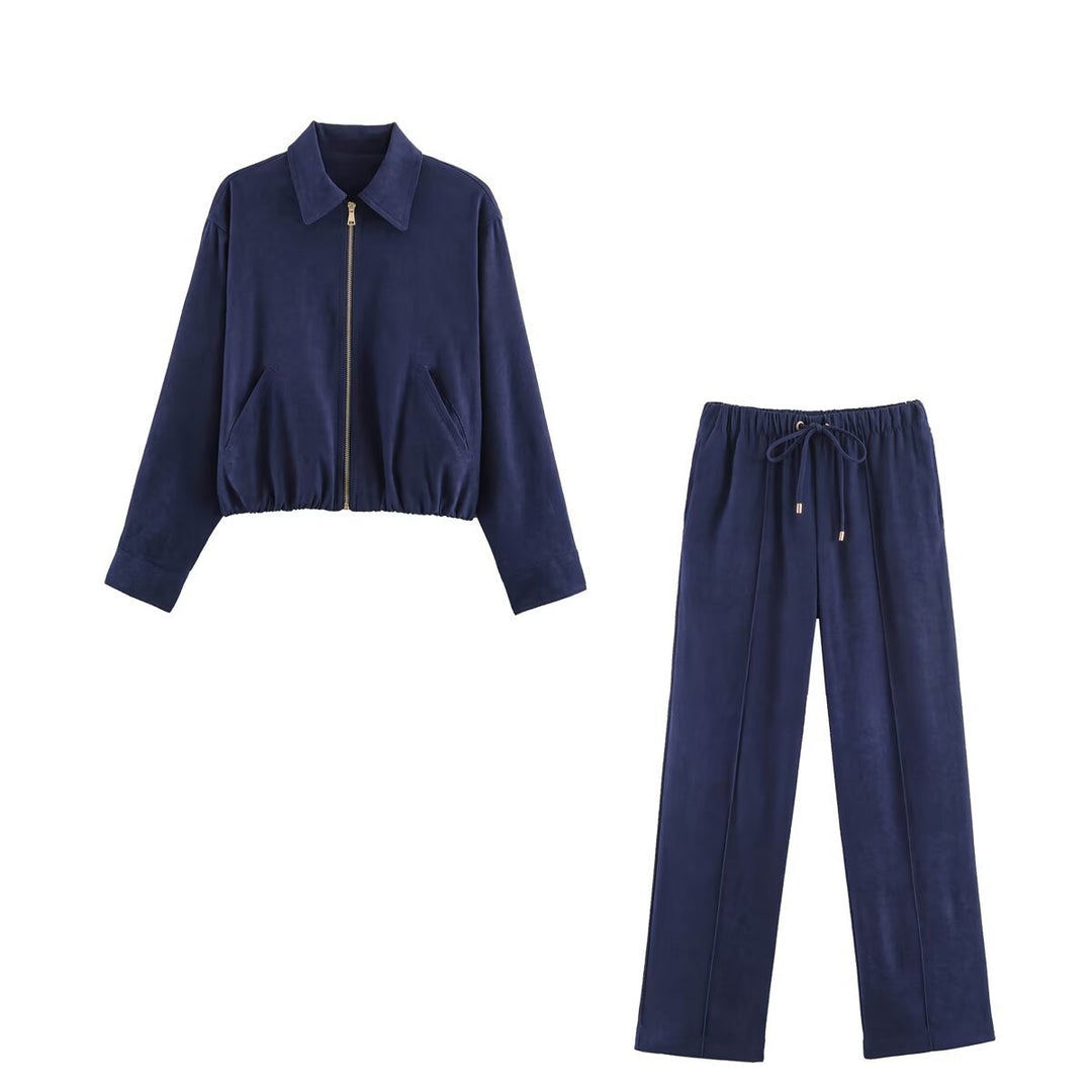 Women's short blazer in velvet look with pointed shirt collar and elastic hem Mune Fashion