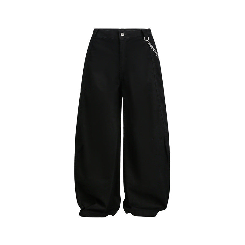 Women's Wide Balloon Pants with High Waist, Chain Detail and Cargo Elements Mune Fashion