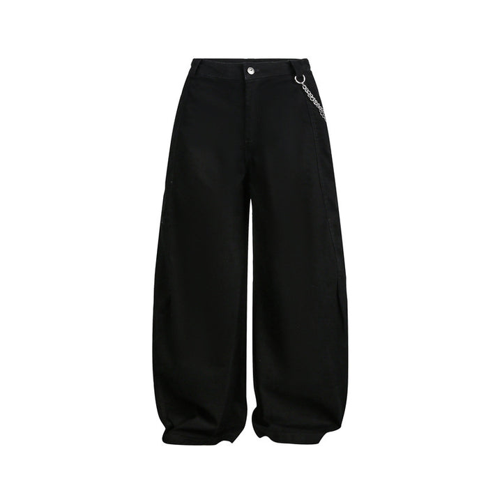 Women's Wide Balloon Pants with High Waist, Chain Detail and Cargo Elements Mune Fashion